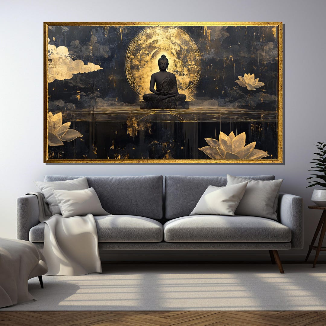 Golden Buddha Wall Art | Black and Gold Zen Canvas | Spiritual ...