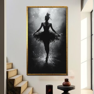 Black and White Ballerina Wall Art, Elegant Ballet Dancer Painting, Monochrome Dance Decor for Modern Home
