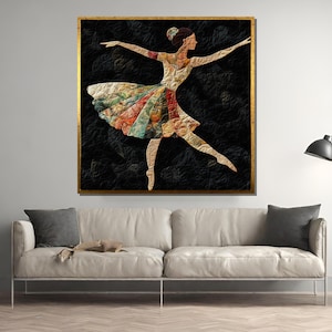 Patchwork ballerina kunst aan de muur, gewatteerd tapijt danseres, kleurrijk ballet meisje canvas, stof dans decor, cadeau ballet minnaar
