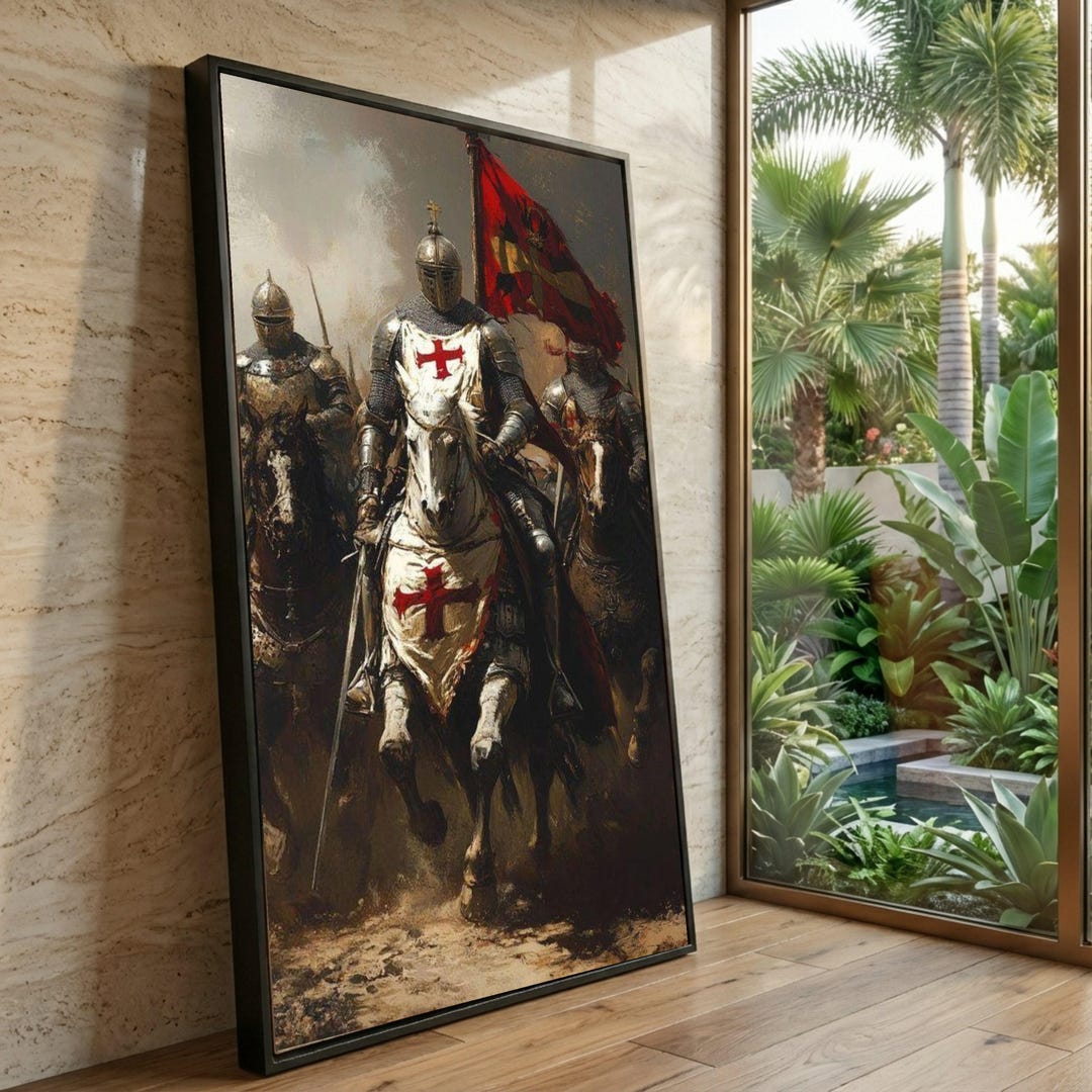 Medieval Knights Templar Charge Canvas, Historic Crusader Horsemen Wall ...