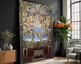 Michelangelo’s Last Judgment fresco in the Sistine Chapel depicting dramatic biblical scenes of salvation, judgment, and eternity
