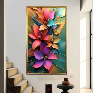 Colorful Floral Wall Art Print - Vibrant Abstract Flower Artwork in Multicolor Tones - Modern Home Decor for Bedroom or Living Room