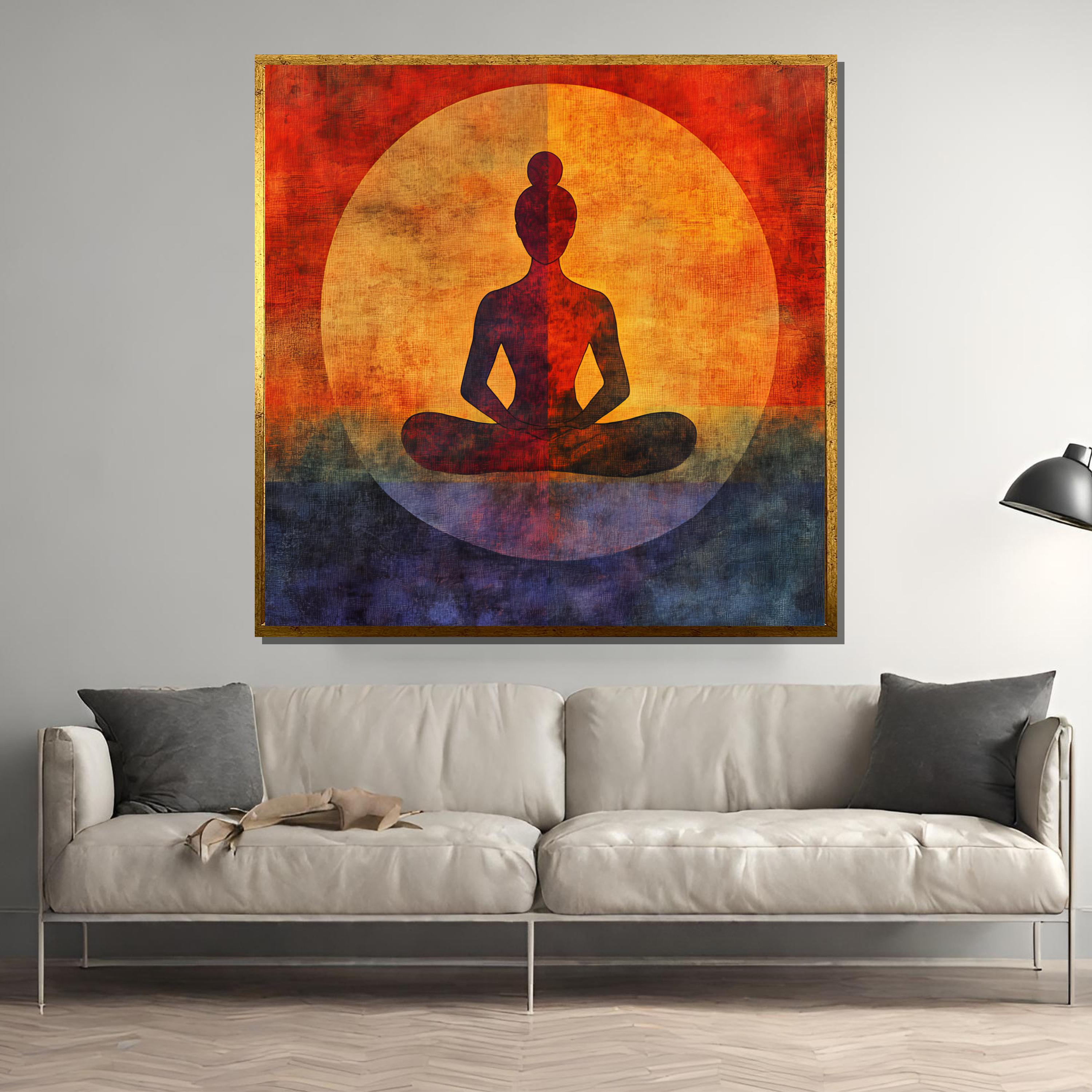 Modern Yoga Wall Art, Colorful Meditative Woman Silhouette
