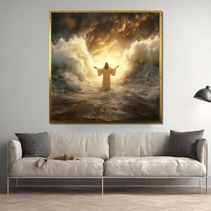 Jesus Christ Canvas Painting – Powerful Religious Art Gift Depicting Divine Light at the Sea, Spiritual Wall Decor for Faithful Homes