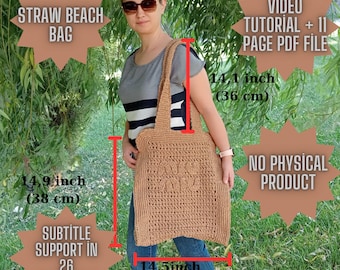 Gehäkelte Basttasche Muster - Boho Straw Tote, Sommer Strandtasche Anleitung