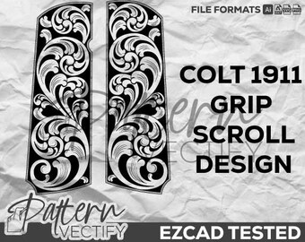 COLT 1911 Grip Scroll Design svg, vectorart, laserdesign, laserart, gravure, gripscrolldesign, patroon-RM