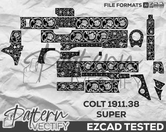 Colt1911 38SUPER SCROLL DESIGN svg, AB, vectorart, laserdesign, laserart, gravure, gripscrolldesign, patroon, bijlontwerp, lasergravure