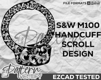 S&W M100-1 scrollontwerp svg, vectorkunst, laserdesign, laserart, gravure, handcuffart, patroon, lasercut, lasergravure