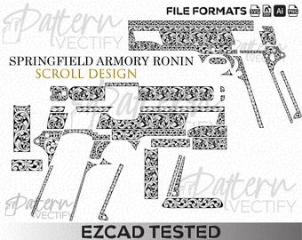 Springfield Armory Ronin Scroll Design SVG | Plik wektorowy grawerowania broni | Grawerowanie laserowe DXF AI png | Wzór zwoju pistoletu |