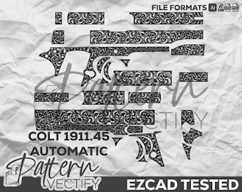 Colt 1911 .45 scrollontwerp: lasergravure vectorkunst (svg, ai, dxf, png)