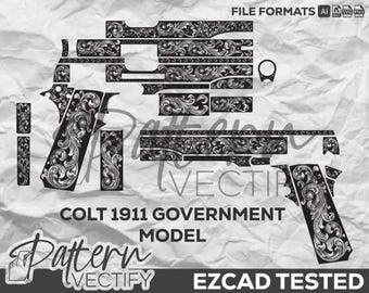 Rolontwerp COLT 1911: lasergravure vectorkunst (SVG, Ai, PNG, DXF)