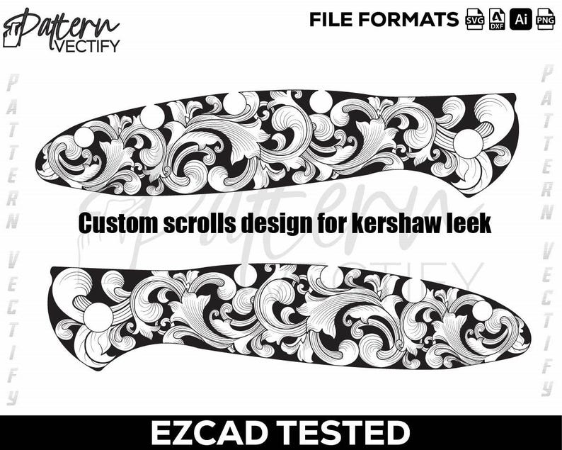 Kershaw Leek 1660 Scroll Design,svg,laserfile,lasercut,laserengraving,fiberlaser,engravingfiles,laserpattern,engravingdesign,knife image 4