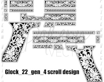 GLOCK 22 Gen4 scrollontwerp, lasergravure vectorkunst (SVG, Ai, png, dxf)