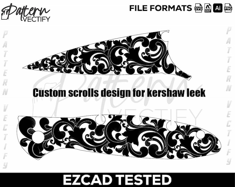 Kershaw Leek 1660 Scroll Design,svg,laserfile,lasercut,laserengraving,fiberlaser,engravingfiles,laserpattern,engravingdesign,knife image 5
