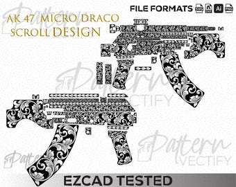 AK47 Micro Draco Scroll Engraving Design | Laser Vector File (svg, dxf, ai, png)