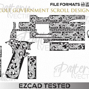 Archivos vectoriales de grabado en pergamino del modelo Colt 1911 Government (ai, svg, png, dxf)