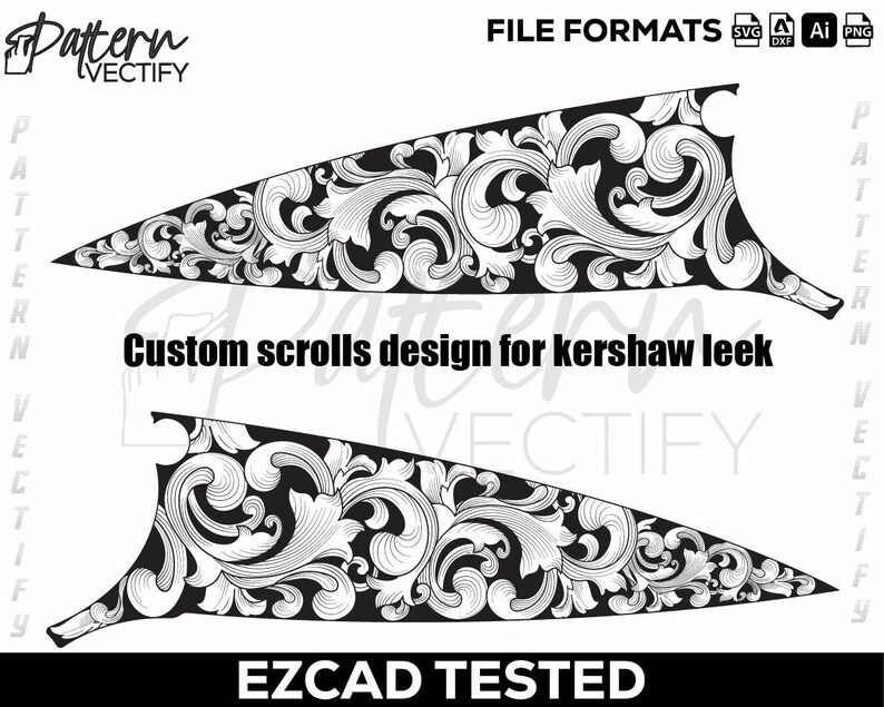 Kershaw Leek 1660 Scroll Design,svg,laserfile,lasercut,laserengraving,fiberlaser,engravingfiles,laserpattern,engravingdesign,knife image 2