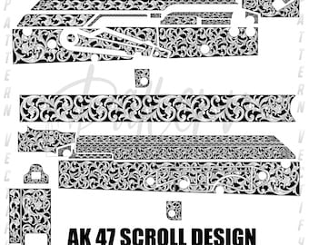 AK 47-rolontwerp gravure vectorkunst (svg, ai, png, dxf)