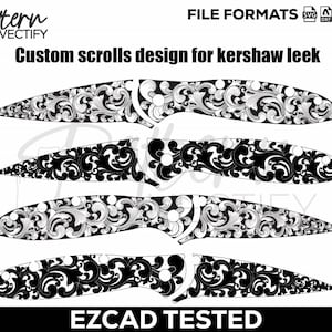 Kershaw Leek 1660 Scroll Design,svg,laserfile,lasercut,laserengraving,fiberlaser,engravingfiles,laserpattern,engravingdesign,knife image 1