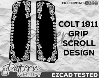 Wzór zwoju uchwytu pistoletu COLT 1911 svg,vectorart,laserdesign,laserart,engraving,gripscrolldesign,pattern-RM