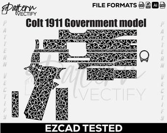 COLT 1911 Government Model Scroll Design, Laser Cut Vector Art (SVG, Ai, PNG, Dxf)