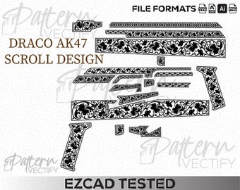 Projekt zwoju Draco AK47 w formacie SVG | Plik wektorowy grawerowania broni | Grawerowanie laserowe w formacie DXF AI png | Wzór grawerowania odbiornika AK47 | Testowany w EZCAD