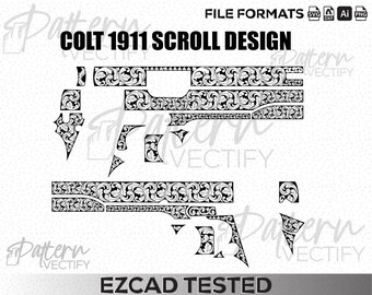 Wzór zwoju COLT 1911: Grafika wektorowa grawerowana laserowo (SVG, Ai, PNG, Dxf)
