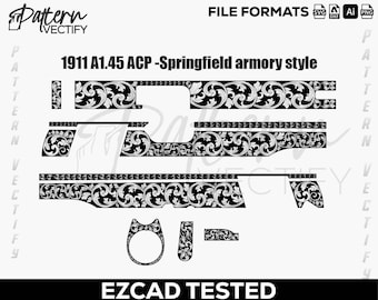 コルト1911ガバメント.45スクロールデザインベクターアート（SVG、Ai、PNG、Dxf）