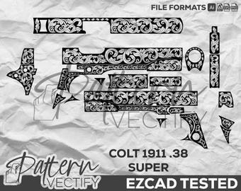 Colt 1911 .38 Super Scroll-ontwerp: lasergravure vectorkunst (SVG, Ai, PNG, DXF)