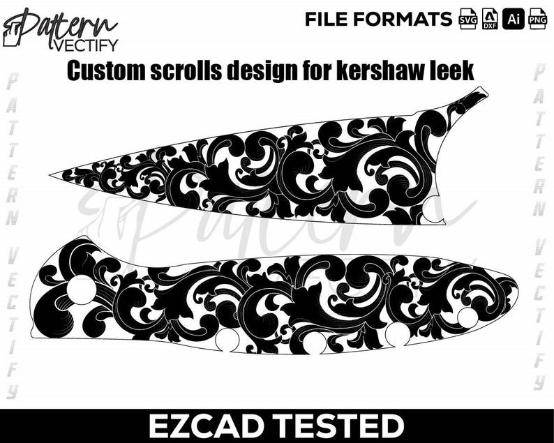Kershaw Leek 1660 Scroll Design,svg,laserfile,lasercut,laserengraving,fiberlaser,engravingfiles,laserpattern,engravingdesign,knife image 3