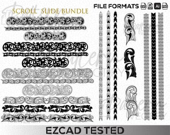 Floral Scroll slide bundle Laser Engraving Design (svg, dxf, ai, png)