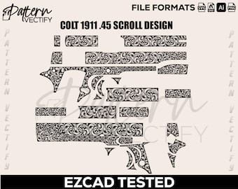 Colt 1911 .45 Scroll Design : gravure au laser, art vectoriel (SVG, Ai, Dxf, Png)