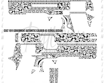 Colt 1911 Government .45 Scroll Design Vector Art (SVG, Ai, PNG, Dxf)