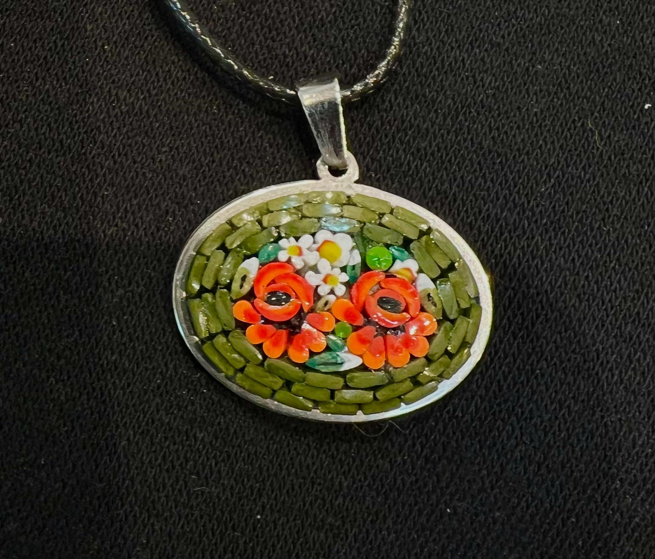 Pendentif floral en micro mosaïque vintage - France