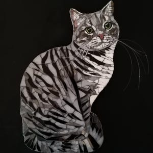 Mosaic painting of a gray cat