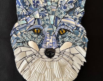 Blauer Mosaikfuchs zur Wanddekoration