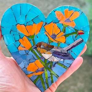 Decorative wall mosaic with sparrow bird