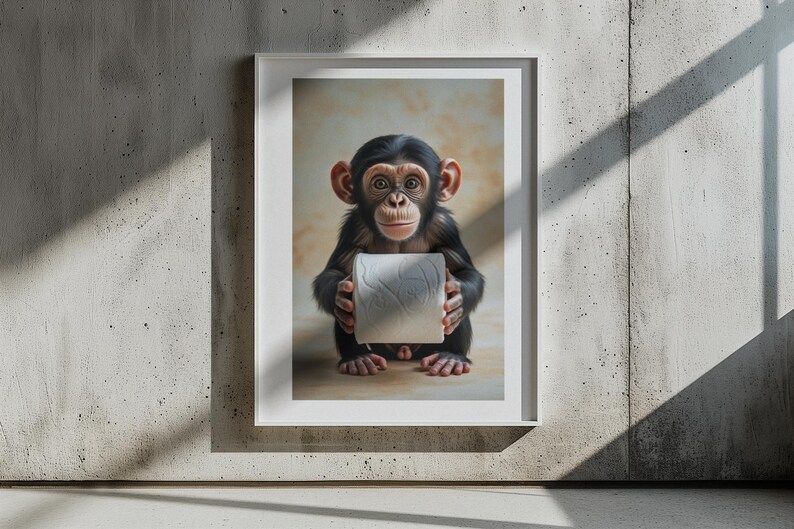 Digital Download - Funny Chimpanzee Holding Toilet Roll Art, Humorous ...