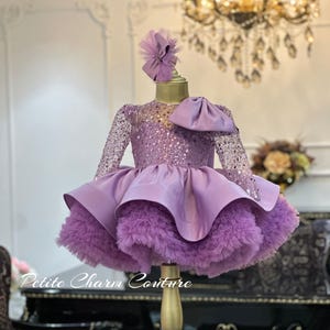 Fioletowa sukienka dla malucha, sukienka z tiulu Tutu, elegancka suknia księżniczki na specjalne okazje, przebranie dla dzieci, strój urodzinowy dla malucha