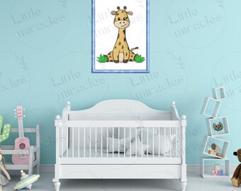 Arte de pared infantil, arte de pared de animales, decoración de guardería, póster de animales con estampado de jirafa, decoración de sala de juegos, descarga digital, ilustración de animales, habitación infantil.