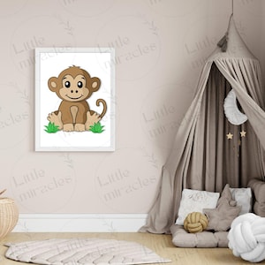 arte de parede infantil arte de parede animal decoração de berçário impressão de berçário de macaco pôster de animal decoração de sala de jogos download digital ilustração de animal quarto de criança