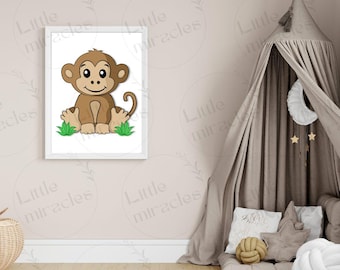 Monkey Nursery Print, Kids Animal Illustration (Digital Download)