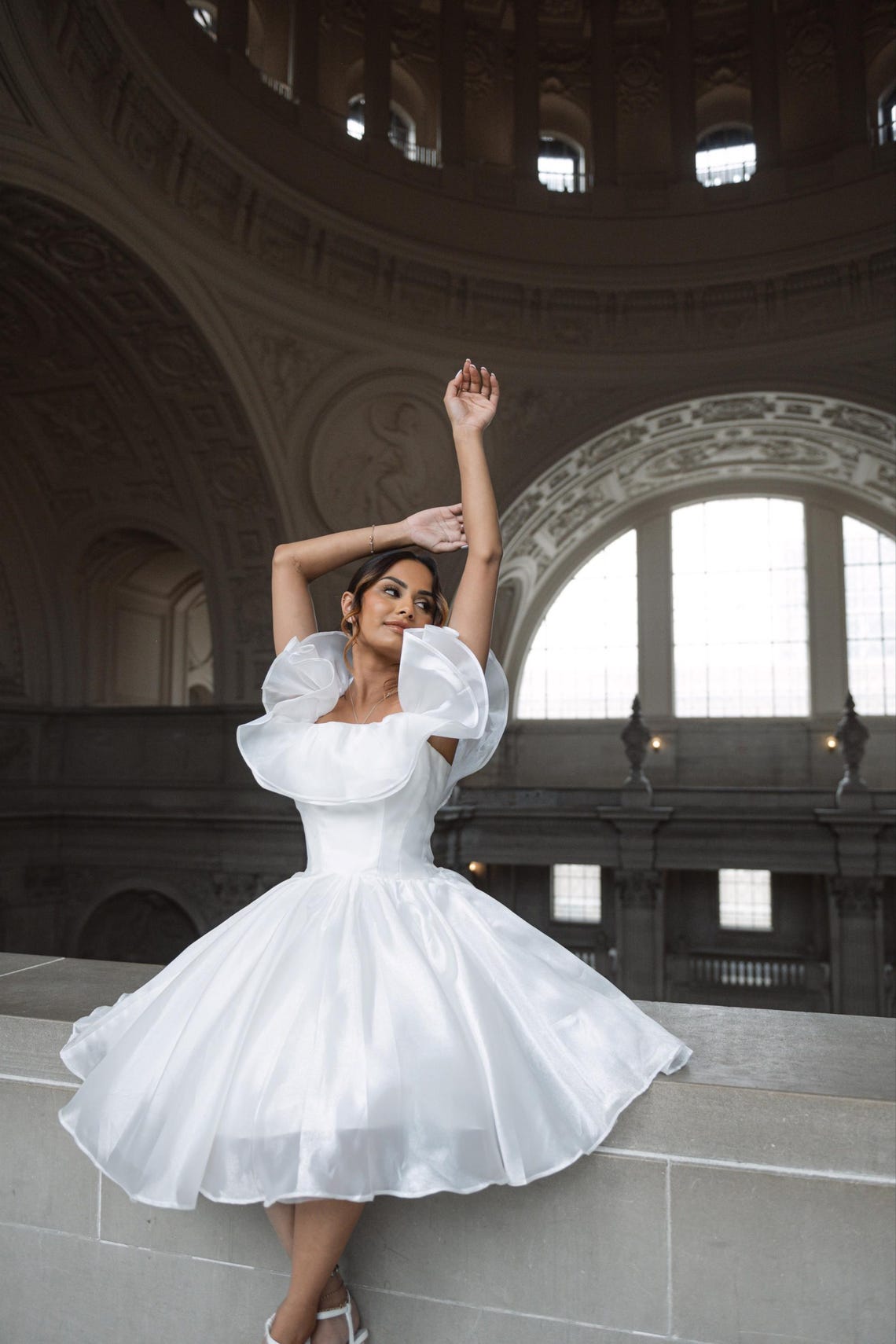 Short Ruffle Wedding Dress – off Shoulder Reception Dress, City Hall ...