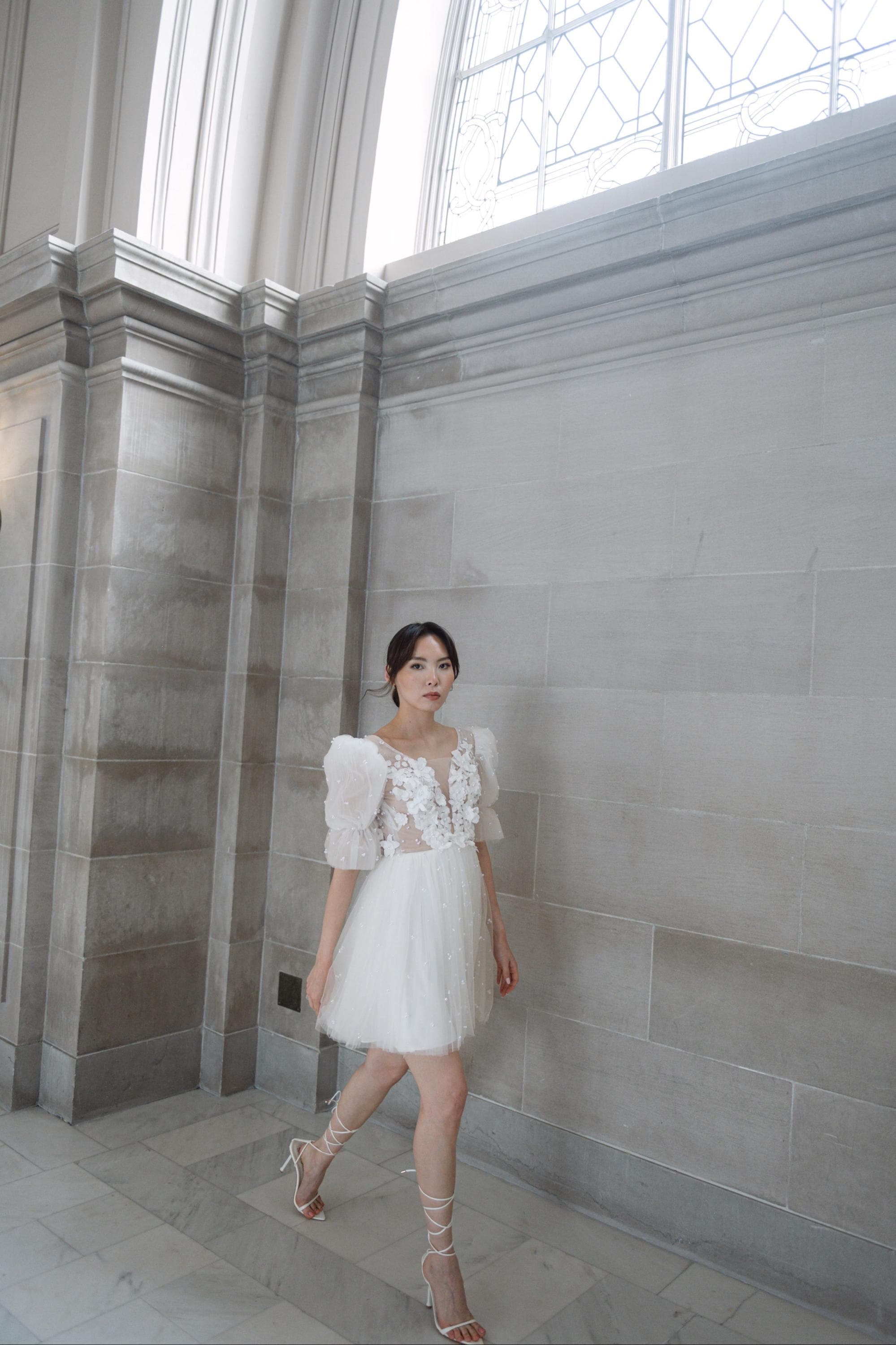 afterparty bridal dress Tea Length Lace Wedding Dress Luche Light ivory / US 12 main image 1
