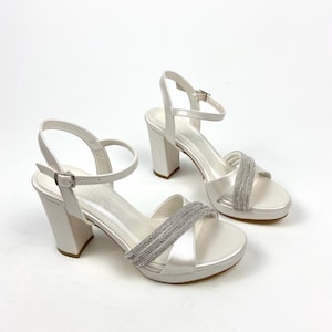 Ivory Wedding Shoes: Sparkly Crisscross Strap Block Heels