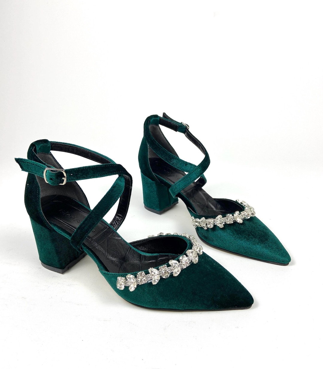 Emerald Green Bow Tied Ankle Strap Heels