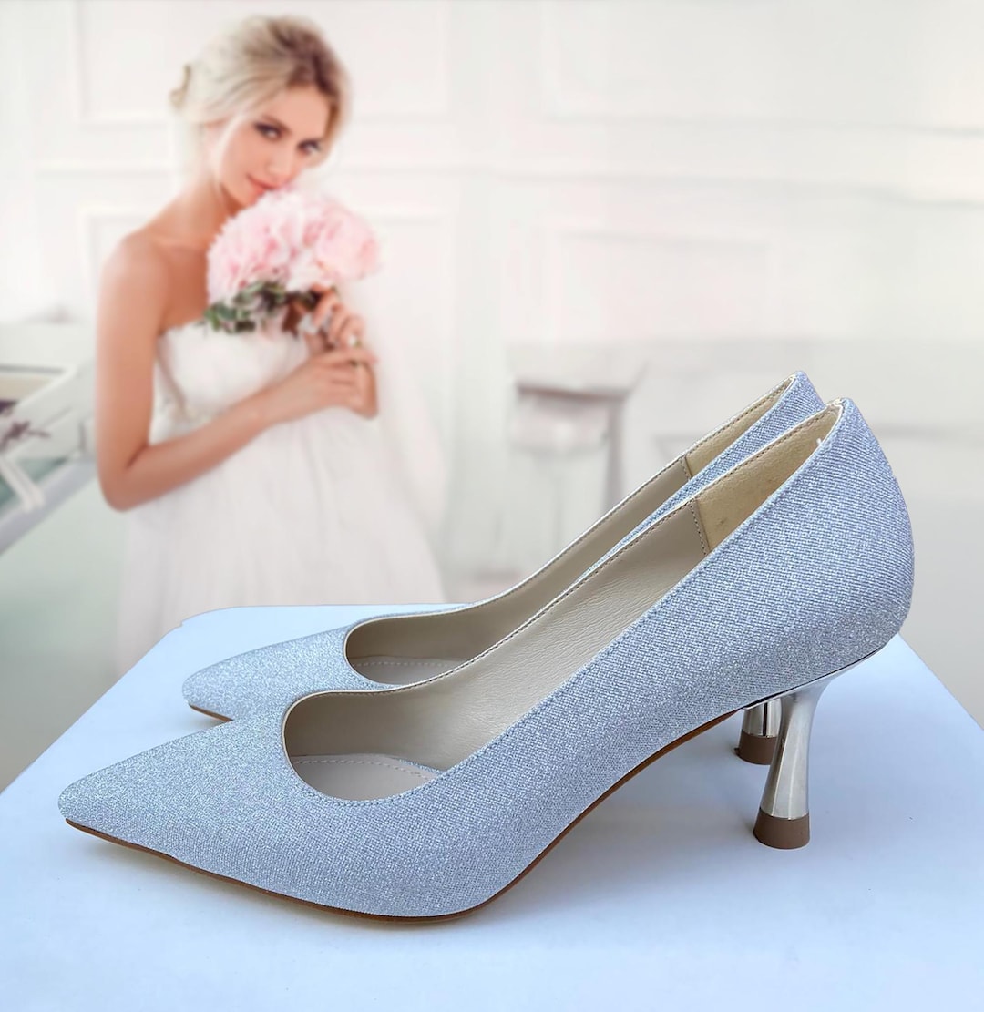 Perle Scarpe Sposa Glitter Argento Palline Con Paillette Argento