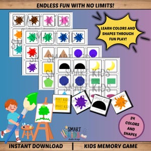 Gioco di memoria con colori e forme / ispirato al metodo Montessori / Schede abbinate per bambini / Attività per la scuola materna e l'istruzione parentale / Gioco per il momento di tranquillità / Età 2+