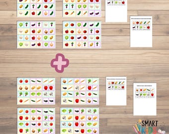 Groentenmatchgames in dominostijl: leuk leren door spelen voor peuters Voorschoolse activiteiten Thuisonderwijs Afdrukbare groenten 1+1 gratis bonus