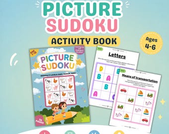 Printable Picture Sudoku Puzzle Book for Kids Ages 7-12, 36 Logic Puzzles, Fun Brain Games, Instant Download PDF